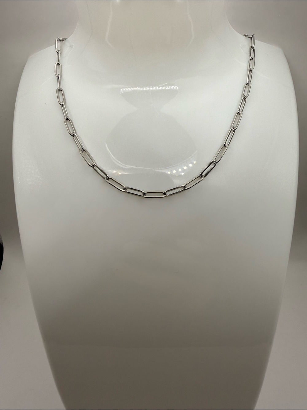 Women’s 18k White Gold Plated Stainless Steel PaperClip Flat Cross Link Necklace